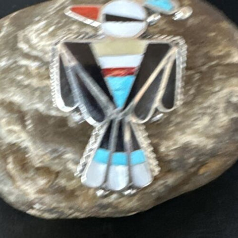Turquoise Onyx Peyote Bird Zuni Sterling Silver Inlay Ring Size 8 15391