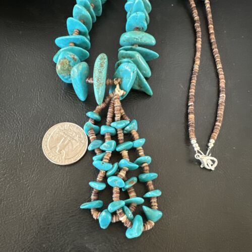 Santo Domingo Spiny Blue Kingman Turquoise Shell Jacla Necklace | 29" | Authentic Native American Handmade | 16000