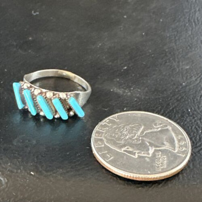Zuni Blue Turquoise Needle Point Ring | Authentic Native American Sterling Silver | Multi-Stone | Sz 7 | 15397