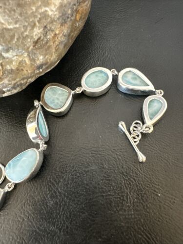 Navajo Blue Larimar Bracelet | Sterling Silver 7 Link | 8" | Authentic Native American Handmade | 16085