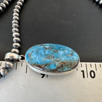Men's Navajo Blue Spiderweb Turquoise Pendant Necklace | Sterling Silver | Authentic Native American Handmade | 16299