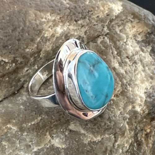 Navajo Blue Kingman Turquoise Ring | Sterling Silver | Sz 8 | Native American Handmade | 16593
