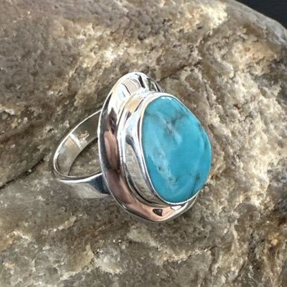 Navajo Blue Kingman Turquoise Ring | Sterling Silver | Sz 8 | Native American Handmade | 16593