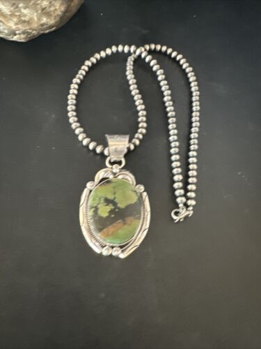 Navajo Green Turquoise Necklace | Sterling Silver | Authentic Native American Handmade | 15036