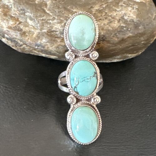 Navajo Blue Dry Creek Turquoise Multi-Stone Ring | Authentic Native American Sterling Silver | Sz 10 | 16731