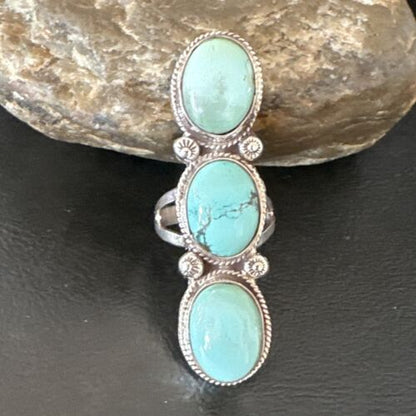Navajo Blue Dry Creek Turquoise Multi-Stone Ring | Authentic Native American Sterling Silver | Sz 10 | 16731