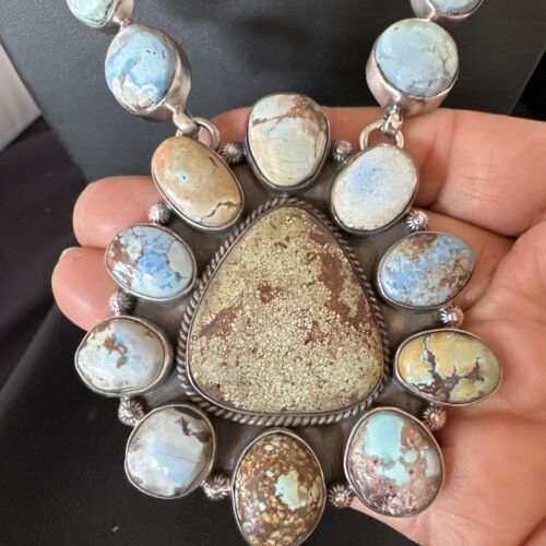 Navajo Blue Golden Hills Turquoise Lariat Necklace Pendant | Authentic Native American Handmade | 16184