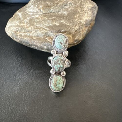 Navajo Blue Spiderweb Turquoise Multi-Stone Ring | Authentic Native American Sterling Silver | Sz 10 | 16709