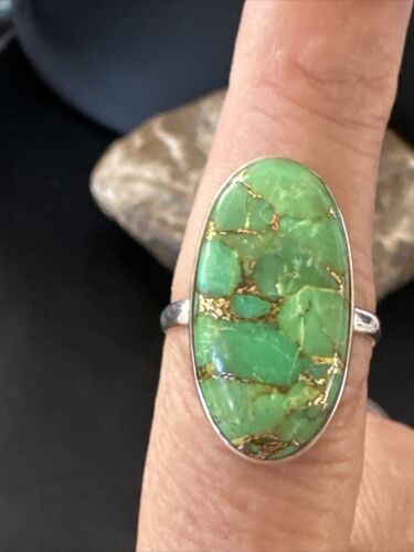 Navajo Green Mojave Turquoise Ring | Sterling Silver | Sz 8 | Authentic Native American Handmade | 15590