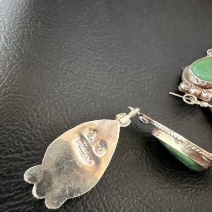 Navajo Green Royston Turquoise Dangle Earrings | Sterling Silver | Authentic Native American Handmade | 17141