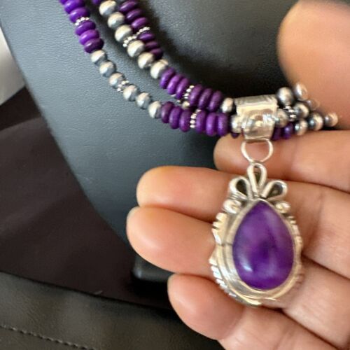 Navajo Sugilite 3-Strand Bead Necklace Set | Sterling Silver | 21" | Authentic Native American Handmade | 02927