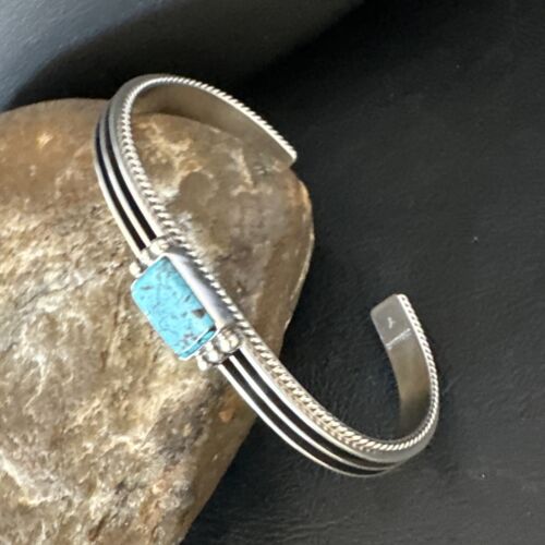 Navajo Blue Turquoise Cuff Bracelet | Sterling Silver | Authentic Native American Handmade | 15161