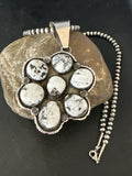 Navajo White Buffalo Turquoise Sterling Silver Pendant Necklace | Multi-Stone | 14898