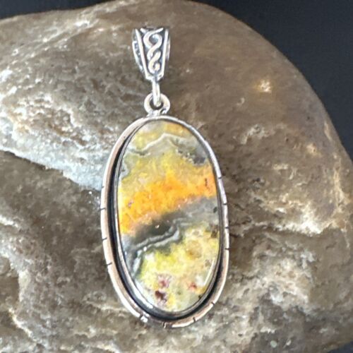 Navajo Bumblebee Jasper Pendant Necklace | Sterling Silver | Authentic Native American Handmade | 15957