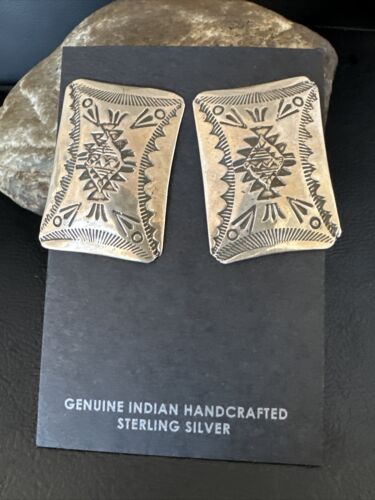 Native American Navajo Stamped Sterling Silver Handmade Earrings | Authentic Artisan Jewelry | 15846