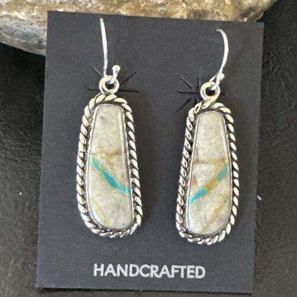 Women's Blue Boulder Turquoise Dangle Earrings | Navajo Sterling Silver | Authentic Native American Handmade | 16501