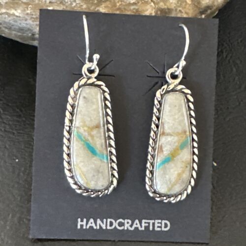 Women's Blue Boulder Turquoise Dangle Earrings | Navajo Sterling Silver | Authentic Native American Handmade | 16501