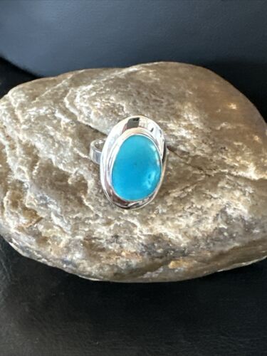 Navajo Sterling Silver Blue Kingman Turquoise Ring | Sz 9 | Authentic Native American Handmade | 17598