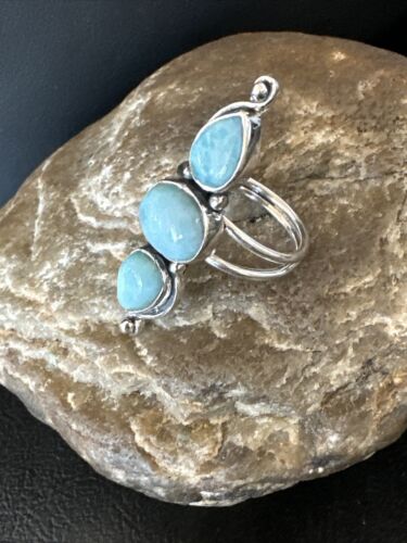 Navajo Women's Cluster Blue Larimar Multi-Stone Ring | Authentic Native American Sterling Silver | Sz 8.5 | 16164