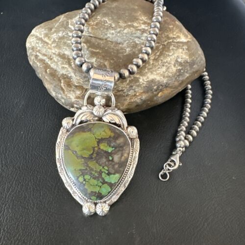 Navajo Green Turquoise Necklace | Sterling Silver | Authentic Native American Handmade | 15038