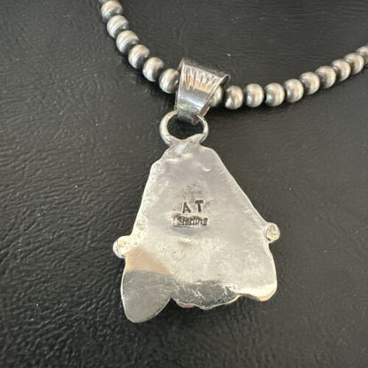 Men's White Buffalo Turquoise Pendant Necklace | Navajo Pearls | Sterling Silver | Native American Handmade | 17330