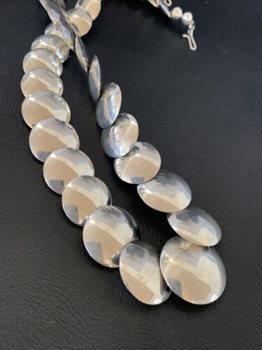 Navajo Graduated Concha Bead Necklace | Sterling Silver Pillow Stamped | Single Strand | 14166