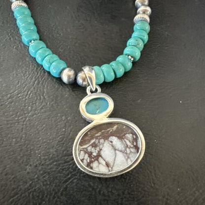 Navajo Wild Horse | Blue Kingman Turquoise Pendant Necklace | Sterling Silver | 17579
