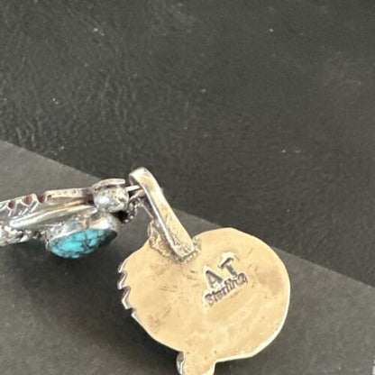 Navajo Blue Spiderweb Turquoise Dangle Earrings | Sterling Silver | Authentic Native American Handmade | 16011