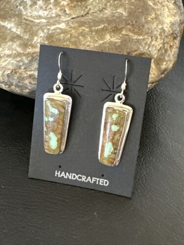 Navajo Blue Boulder Turquoise Dangle Earrings | Sterling Silver | Authentic Native American Handmade | 16506 - Masha USA