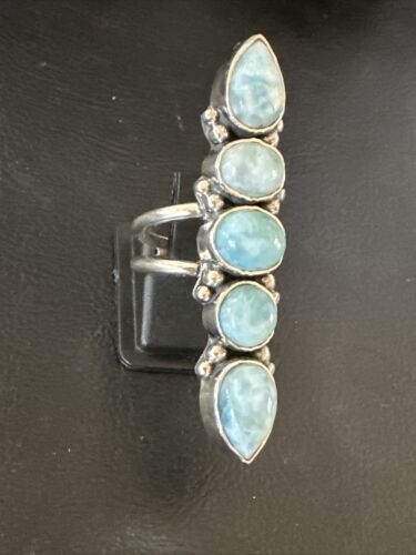 Navajo Blue Larimar Multi-Stone Ring | Authentic Native American Sterling Silver | Multi-Stone | Sz 5.5 | 15977