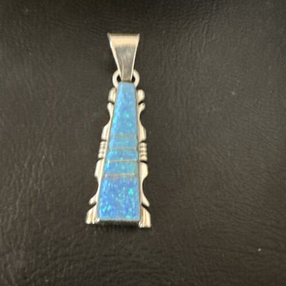 Blue Opal Inlay Pendant Necklace | Navajo Sterling Silver | Authentic Native American Jewelry | 18" | SF 15673