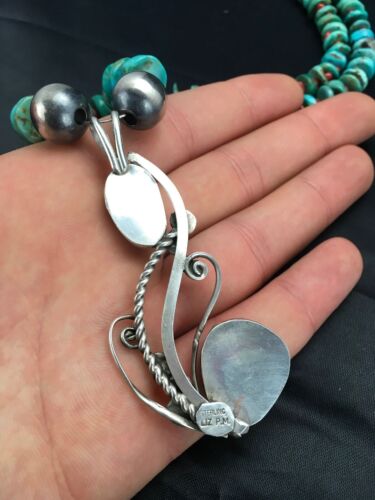 Navajo Turquoise #8 & Spiny Oyster Pendant Necklace | Sterling Silver | 22" | Authentic Native American Handmade | 2635