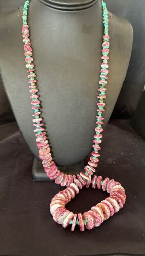 Authentic Navajo Purple Spiny Oyster & Blue Turquoise Necklace | Sterling Silver Navajo Pearls | 34" | 16791