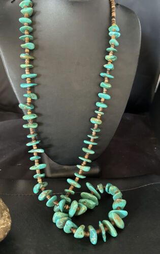 Blue Kingman Nugget Turquoise Necklace | Navajo Sterling Silver | Authentic Native American | 34" Graduated | 15288