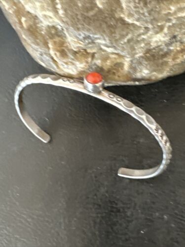 Navajo Coral Old Pawn Children's Bracelet | Sterling Stamped | Handmade | 5.5" | 16658 - Masha USA
