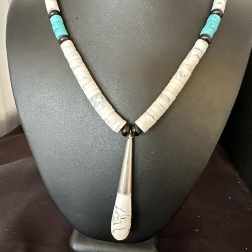 Santo Domingo White Turquoise Howlite Onyx Necklace | Sterling Silver | 23" | 15764