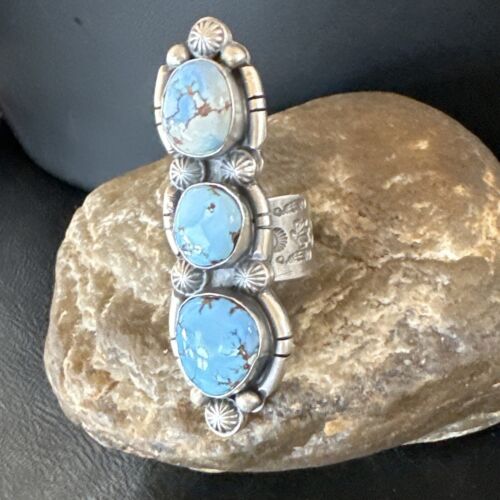 Navajo Blue Golden Hills Turquoise Multi-Stone Ring | Authentic Native American Sterling Silver | Sz 9.5 | 16288