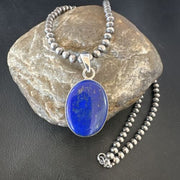 Navajo Blue Lapis Pendant with Pearls | Sterling Silver Necklace | 20" | Authentic Native American Handmade | 16663