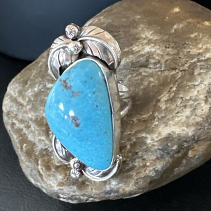 Women's Blue Kingman Turquoise Ring | Navajo Sterling Silver | Sz 7 | Authentic Native American Handmade | 15662