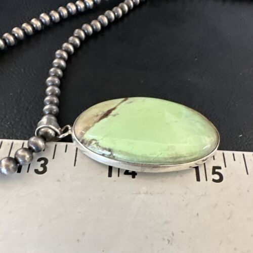 Navajo Green Gaspeite Pendant Necklace | Sterling Silver | Authentic Native American Handmade | 15484