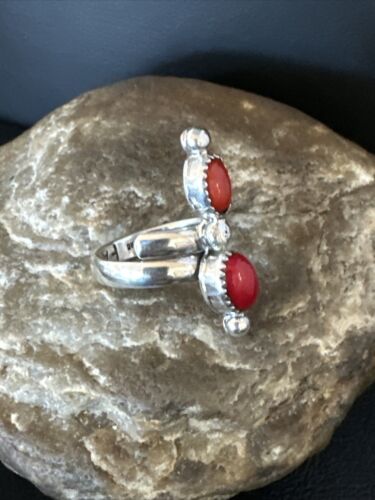 Navajo Red Coral and Multi-Stone Adjustable Ring | Authentic Native American Sterling Silver | Sz 6.5 | 15335