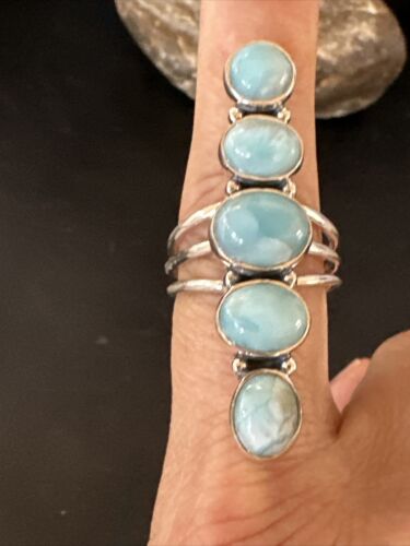 Navajo Blue Larimar Multi-Stone Ring | Authentic Native American Sterling Silver | Multi-Stone | Sz 9.5 | 15975