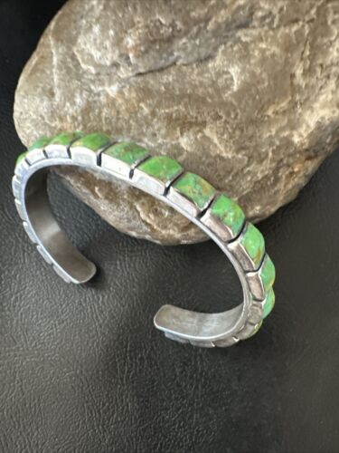 Navajo Green Mojave Turquoise Cuff Bracelet | Sterling Silver | Authentic Native American Handmade | 16900