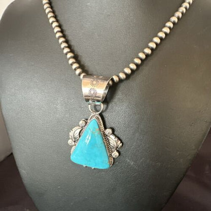 Navajo Sterling Silver Blue Kingman Turquoise Necklace Pendant | Men's Women's | 17478