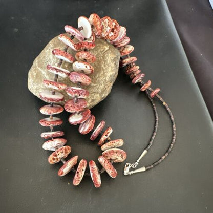 Navajo Purple Spiny Oyster Shell Graduated Necklace | Sterling Silver | 33" | Authentic Native American Handmade | 17174