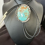 XL Men's Blue Turquoise #8 Bolo Tie | Navajo Sterling Silver | Authentic Native American Handmade | 17006
