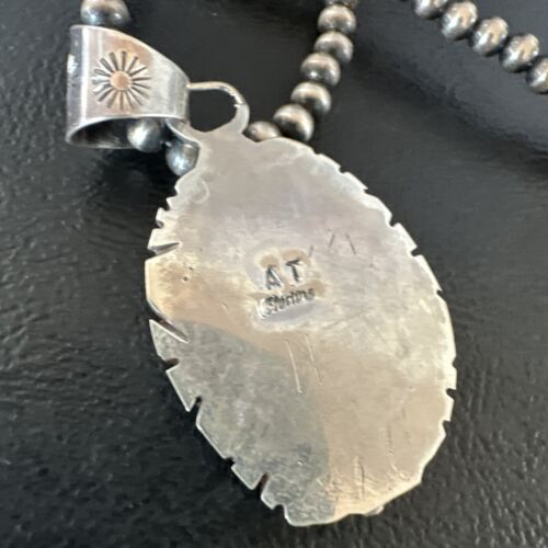 Men's Blue Kingman Turquoise Pendant Necklace | Navajo Pearls | Sterling Silver | 16019