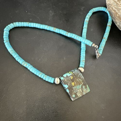 Navajo SpiderWeb Turquoise Heishi Pearls Necklace | Sterling Silver | 20" | Authentic Native American Handmade | 17099
