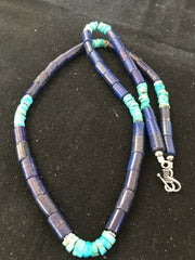Navajo Lapis Turquoise Men's Necklace | Sterling Silver | 23" | Authentic Native American Handmade | 15017