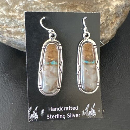 Navajo Blue Boulder Turquoise Dangle Earrings | Sterling Silver | Authentic Native American Handmade | 16502